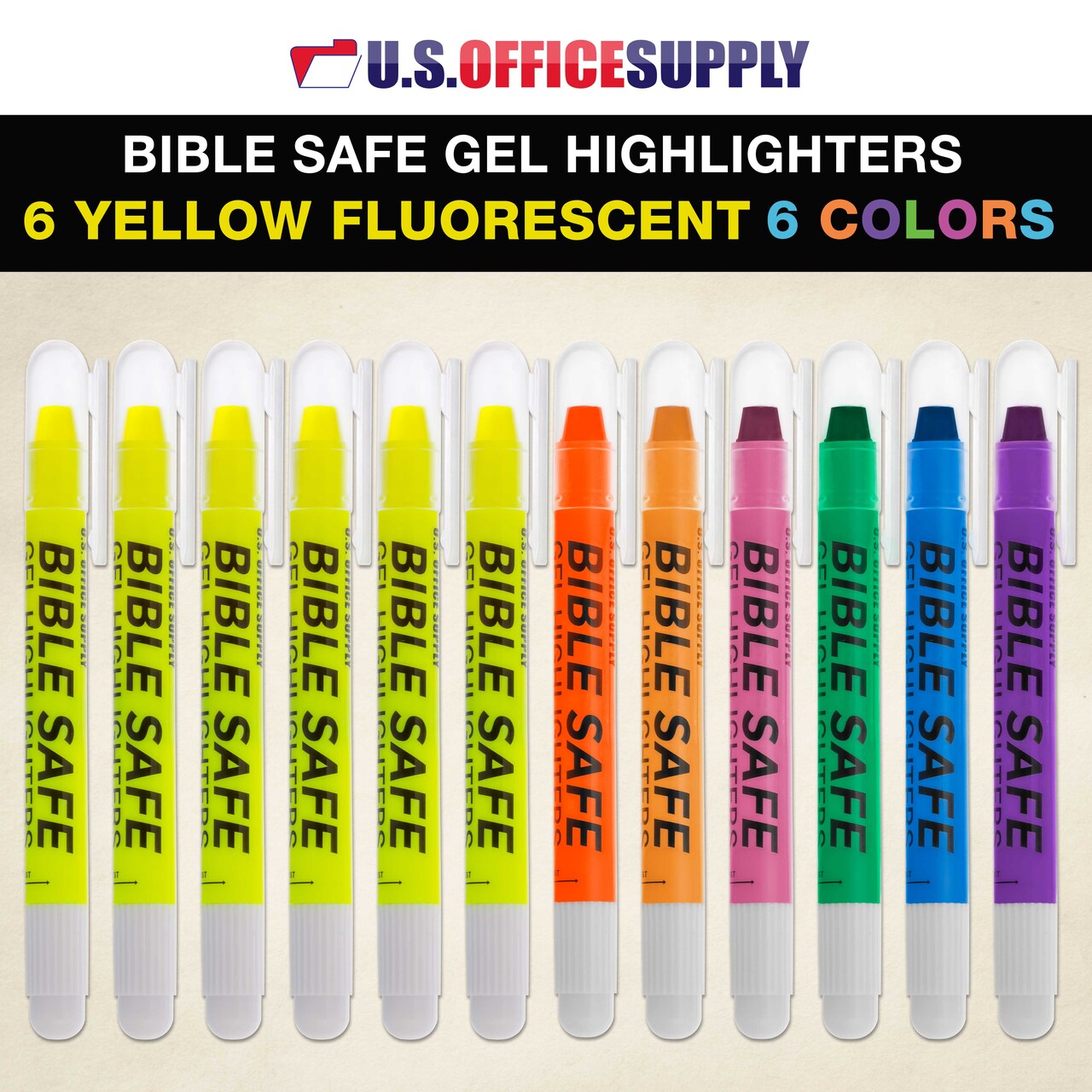 U.S. Office Supply Bible Safe Highlighter Set of 12, 6 Neon Yellow Highlight Colors & 6 Additional Colors, Dry Bible Highlighters No Bleed, Fade or Smear, Safe Gel Markers, Accessories, Study Guide